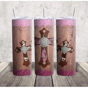 Pink Tumbler with Cross Design